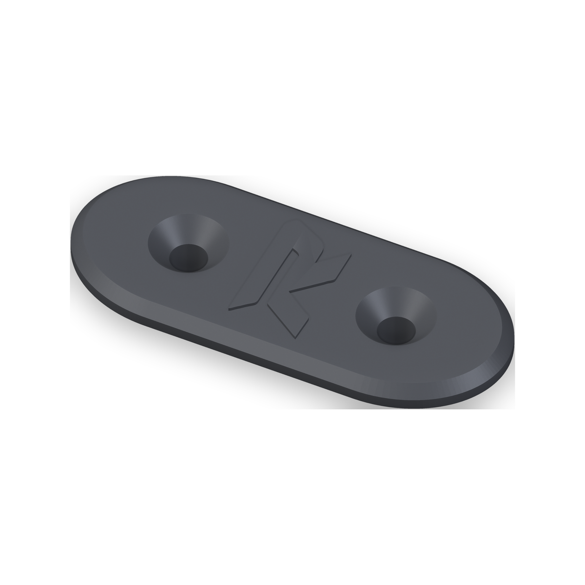 Rogue Performance ASA-CF mirror block-off plate for BMW S1000RR, angled view showing the countersunk bolt holes and embossed Rogue R