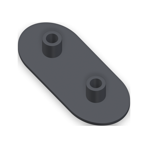 Mounting face of the block-off plate showing the two integral locator spigots