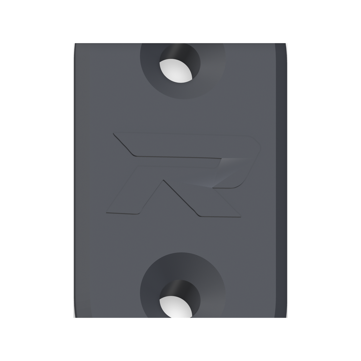 Close view of the embossed Rogue Performance R on the plate face